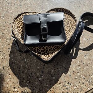 Dr. Martens Black Heart Shoulder Bag with Leopard Interior
